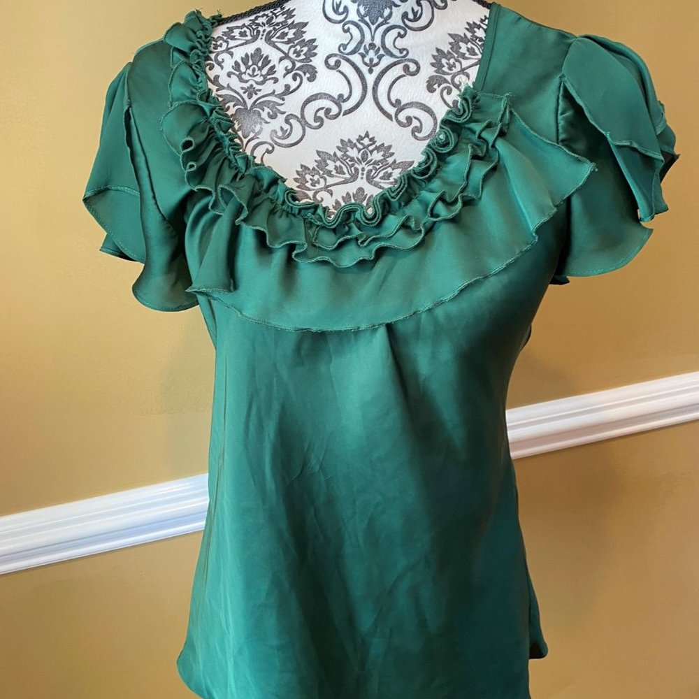 Sunny Leigh Short Sleeve Ruffle Top - Green -Small